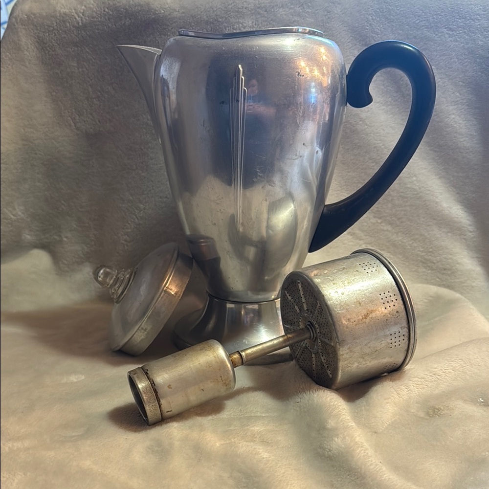 Vintage Silver Coffee Percolator with Black Handle